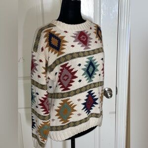 LL Bean  Womens Vintage Chunky Knit Sweater Aztec Tribal Medium​​​​​​​​